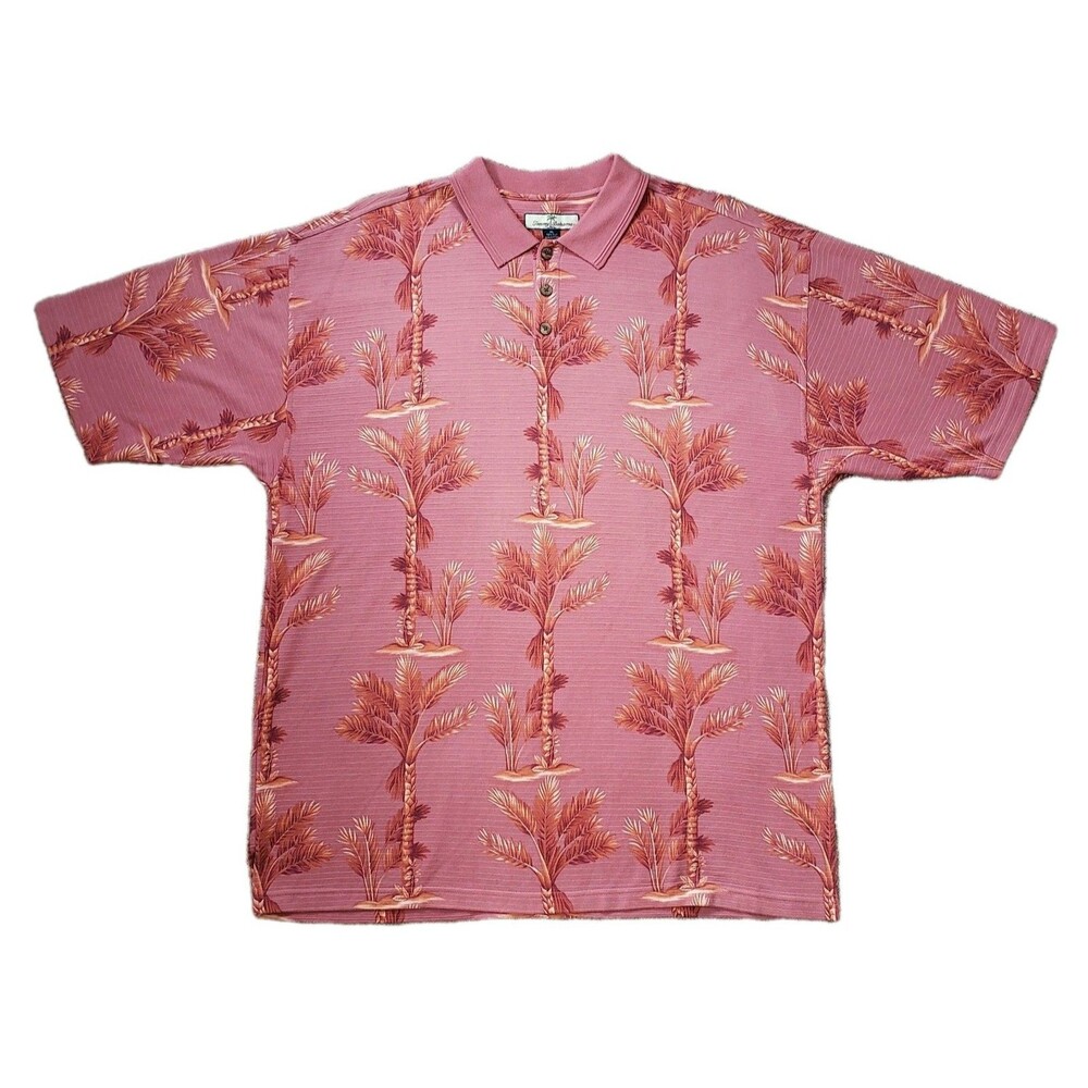 Vintage Tommy Bahama Palm Trees Size XL Mens Silk Cotton Blend Polo Shirt Pink